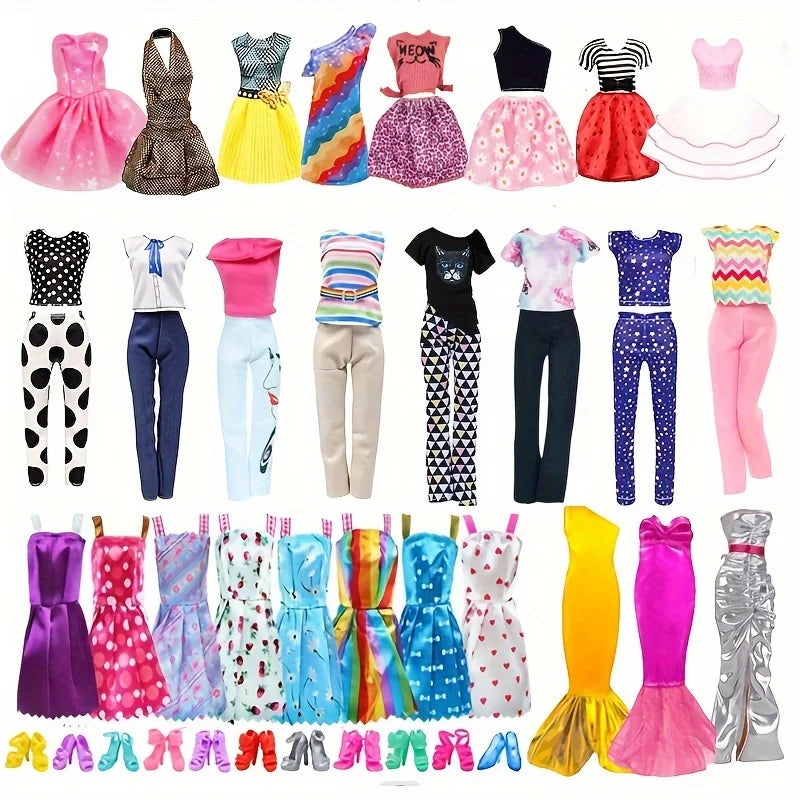 30-Piece Doll Clothes & Accessories Set — Fashion Dresses, Tops, Shoes & More