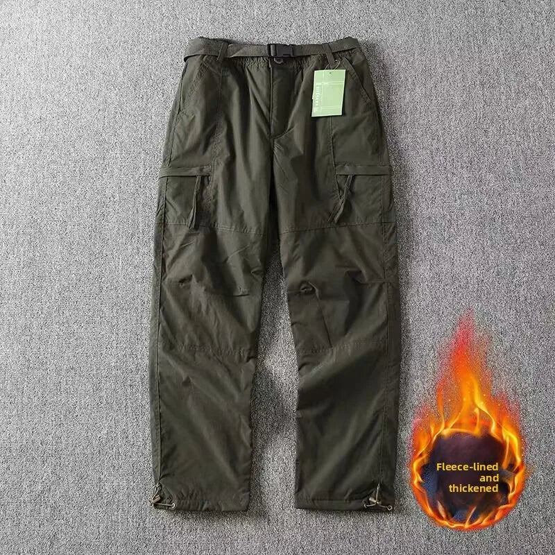 Men's Fleece-Lined Waterproof Hiking Pants — Loose Windproof Outdoor Workwear
