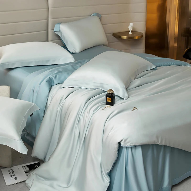 600TC Lyocell Bedding Set – Silky Soft Duvet Cover with Bed Sheet & Pillowcases, 13 Colors & 6 Sizes