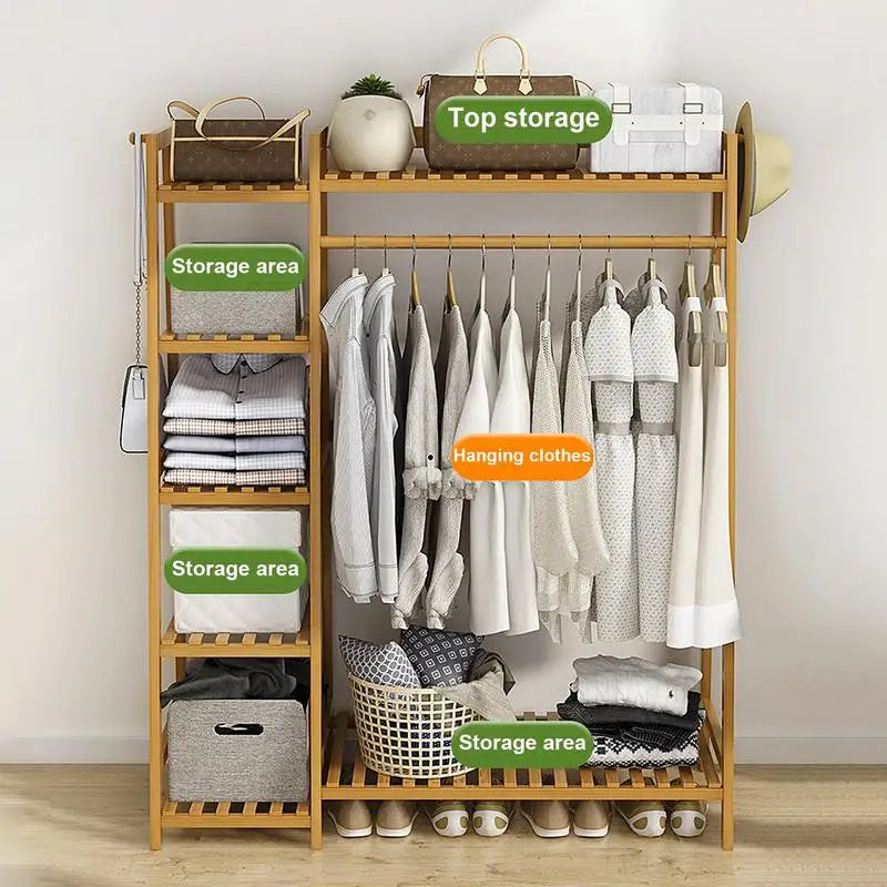 Floor Garment Rack with Multi-Layer Shelves — Freestanding Clothes Organizer