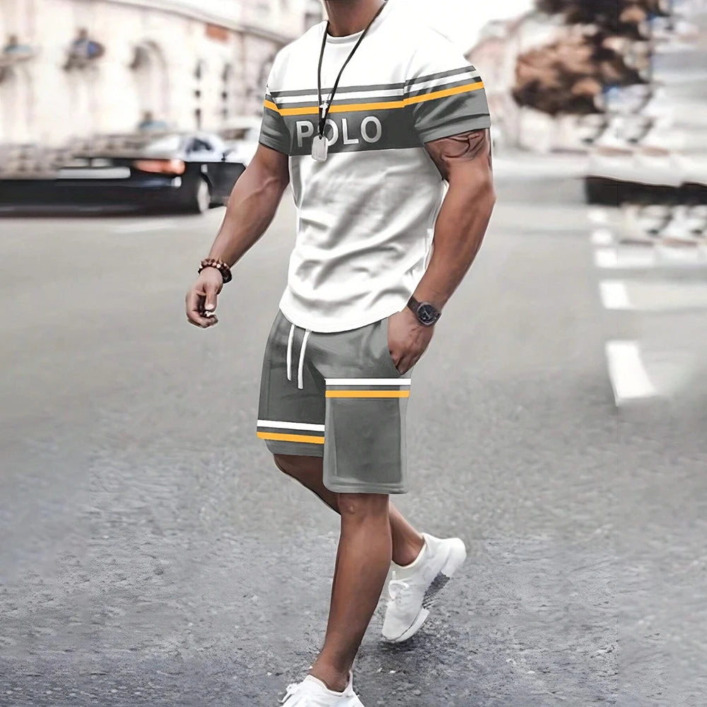 Men's Retro Short Sleeve T-Shirt & Shorts Set – Cool Breathable Casual Summer 2-Piece