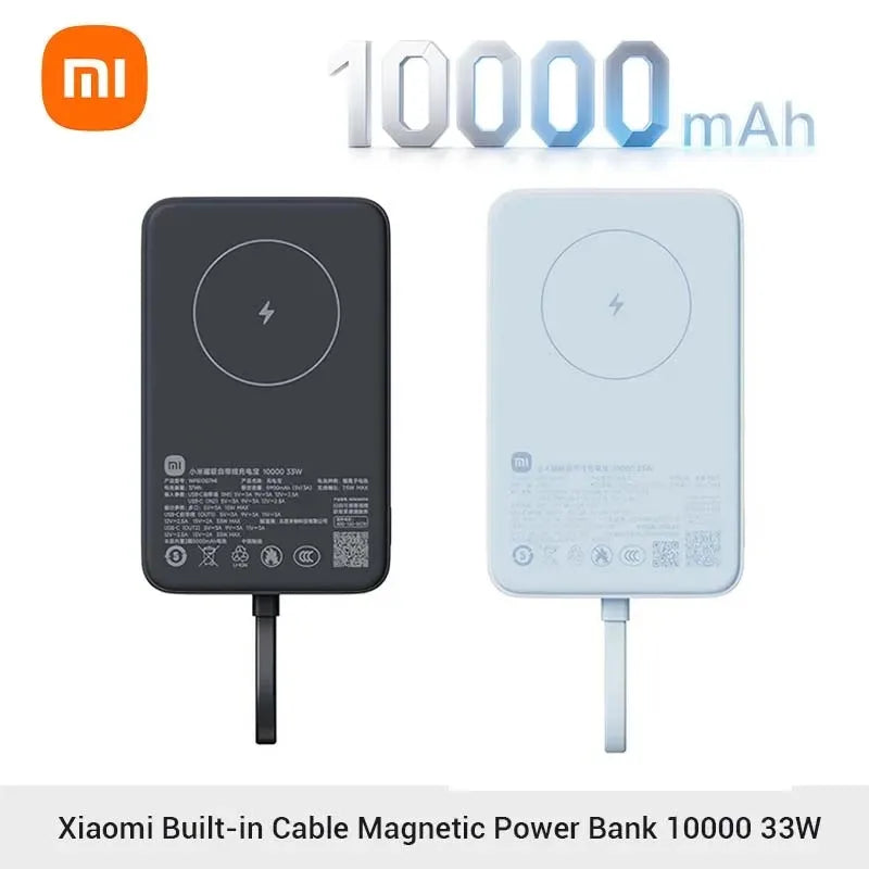 Xiaomi 10000mAh Magnetic Power Bank 33W – Built-in USB-C Cable, Wireless Charging for iPhone & Android