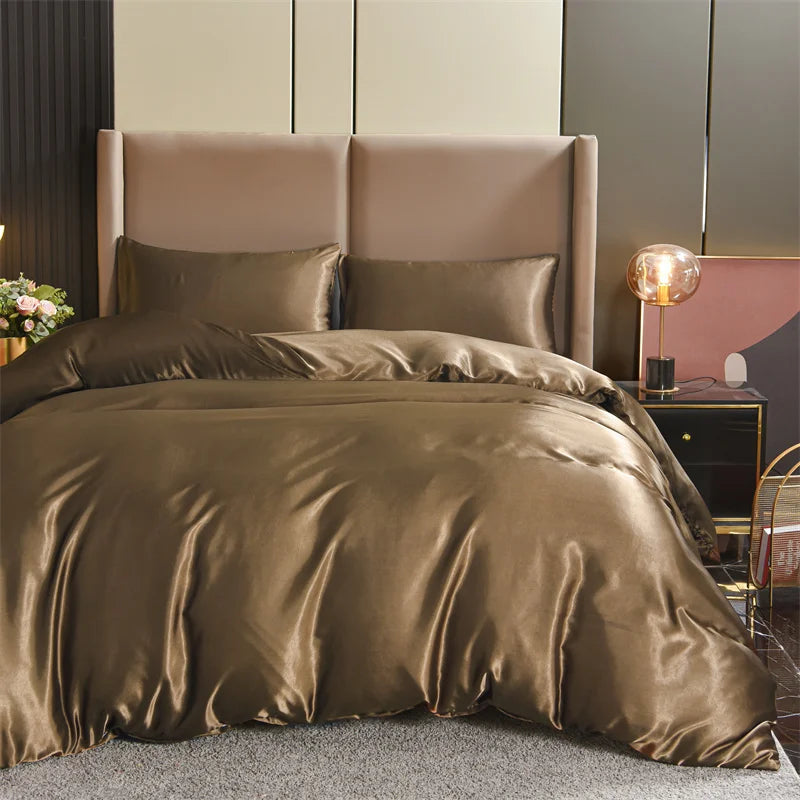 Satin Solid Color Duvet Cover Set – Silky Soft 3-Piece Bedding, 8 Colors & 11 Sizes