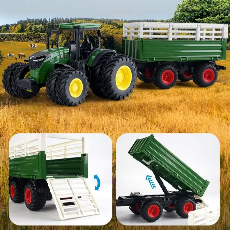 Farm Tractor Toy with Trailer & Accessories – Simulation Farmer Vehicle Set for Kids