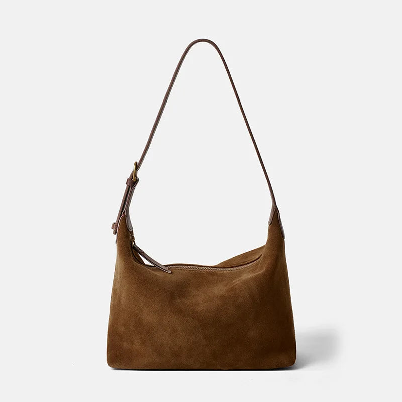 Vintage Faux Suede Hobo Bag – Soft Chamois Leather Shoulder Crossbody Bag for Women