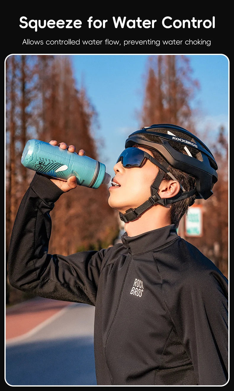 ROCKBROS 620ml Insulated Cycling Water Bottle – Thermal Triple-Layer Squeeze Bike Bottle with Silicone Nozzle