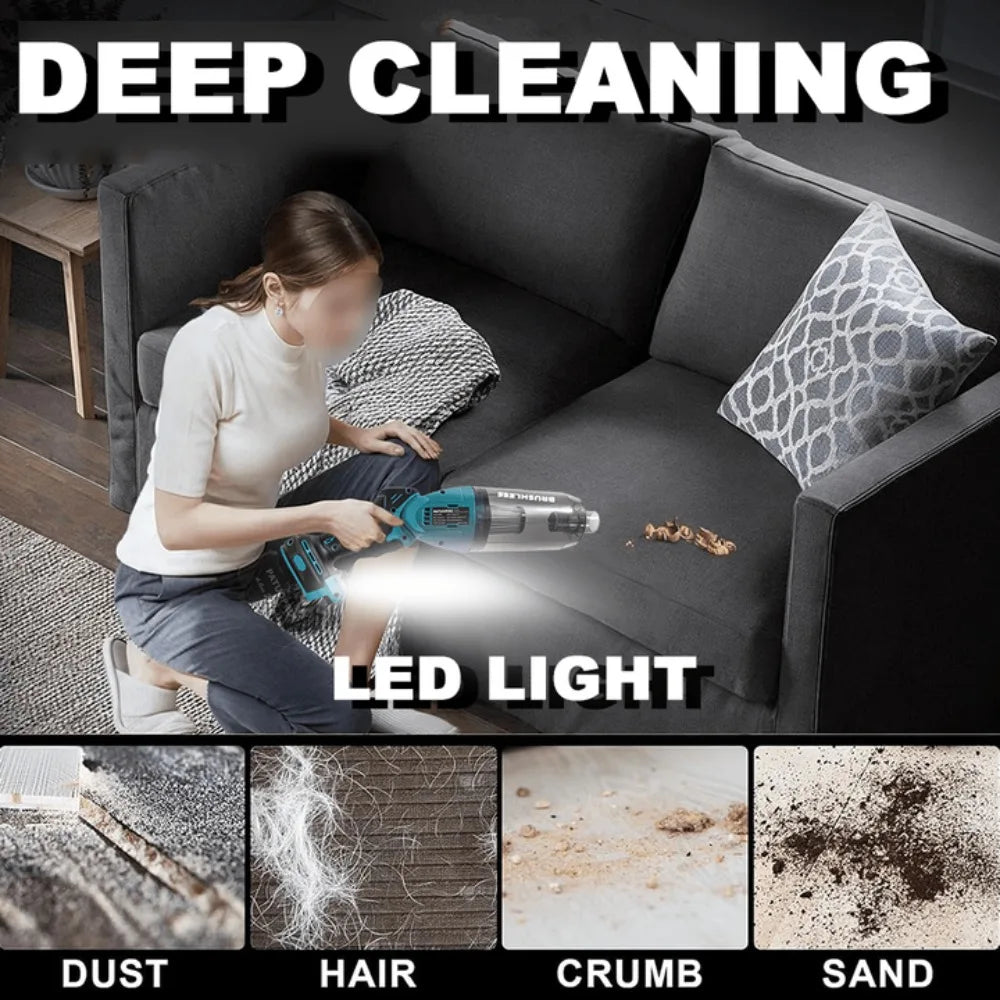 PATUOPRO Brushless Cordless Electric Vacuum Cleaner — Handheld 18V for Carpet, Pet Hair & Dust, Compatible with Makita Battery