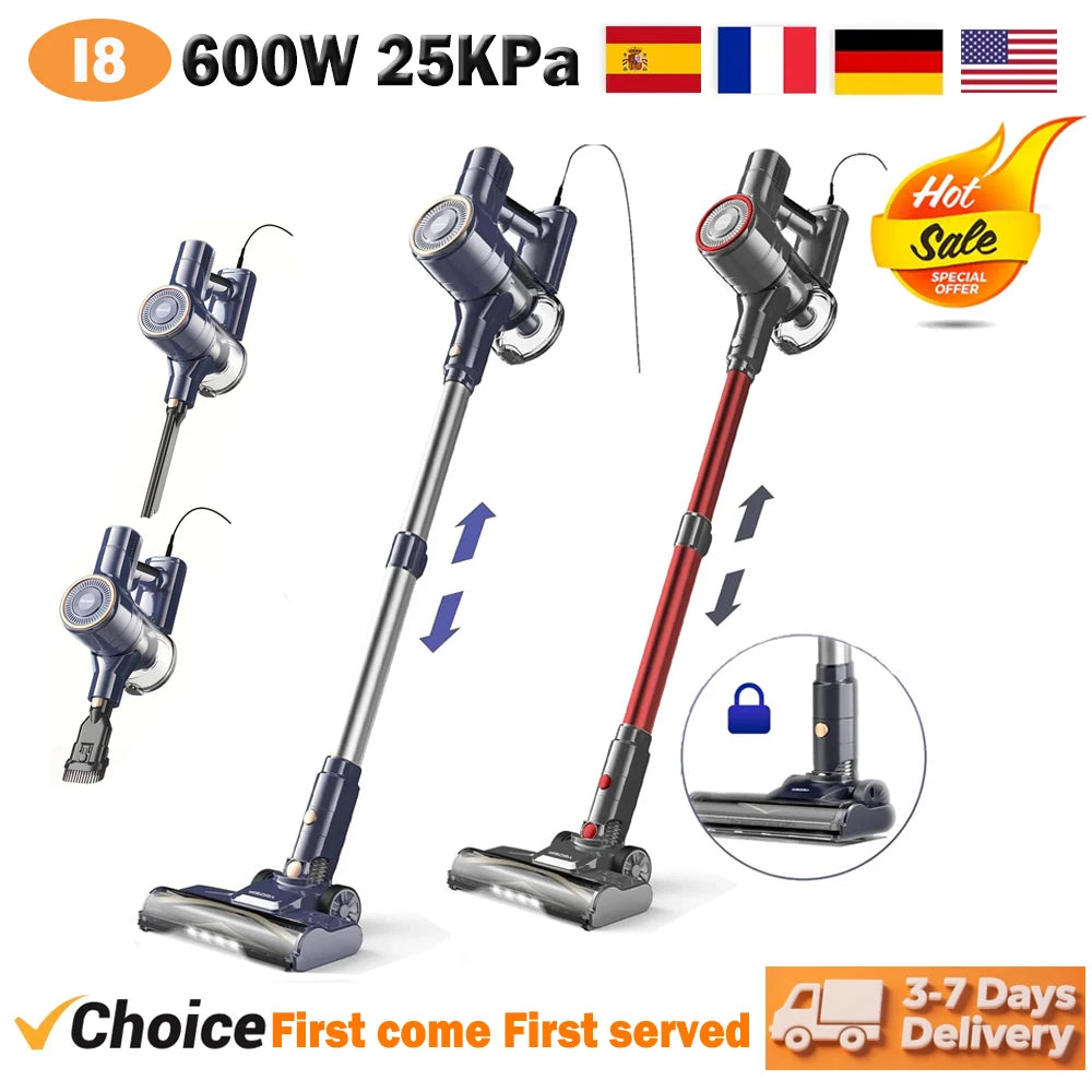 INSE I8 Corded Stick Vacuum Cleaner — 25KPa 600W 6-in-1 Lightweight Handheld for Carpet & Pet Hair, Free-Stand Design