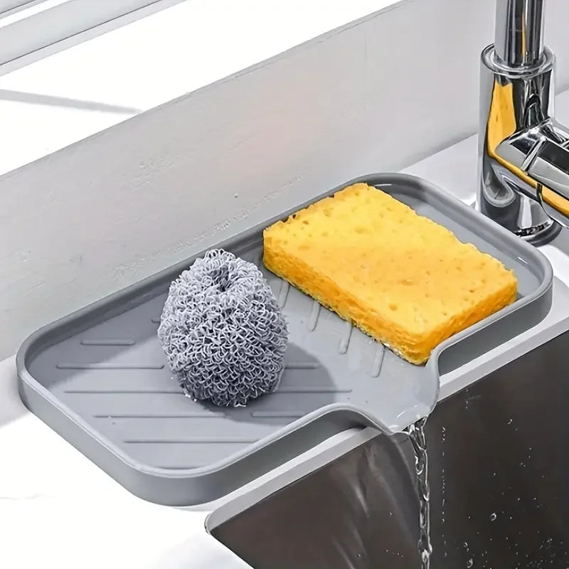 Tidy Sink. Dry Counter. — Silicone Faucet Mat & Sink Tray | Soap Dish, Sponge Drain Pad, Splash Mat, Countertop Storage, M & L Sizes