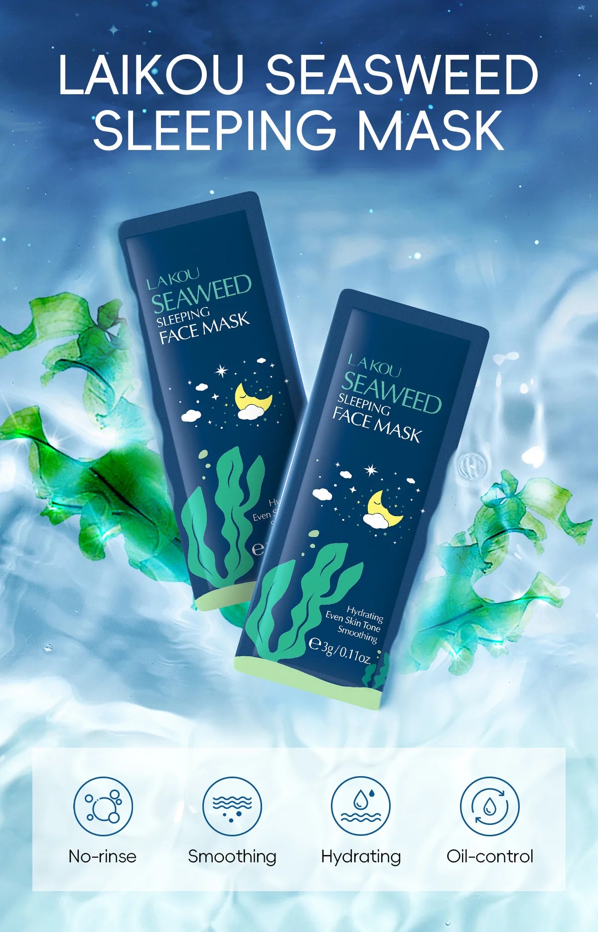 LAIKOU 7-Piece Sleeping Face Mask Set — Snail & Matcha