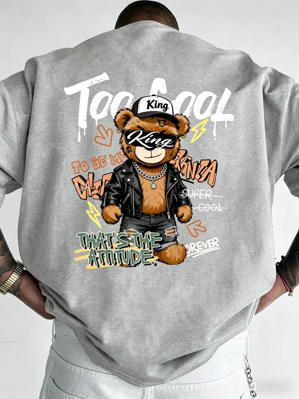 Men's Teddy Bear Skateboard Print T-Shirt — Breathable Lightweight Casual Street Top