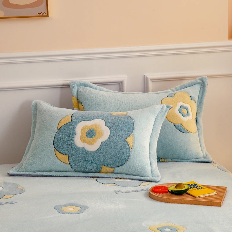 Double-Sided Flannel Coral Fleece Duvet Cover – Thick Warm Winter Bedding, 8 Colors & 6 Sizes