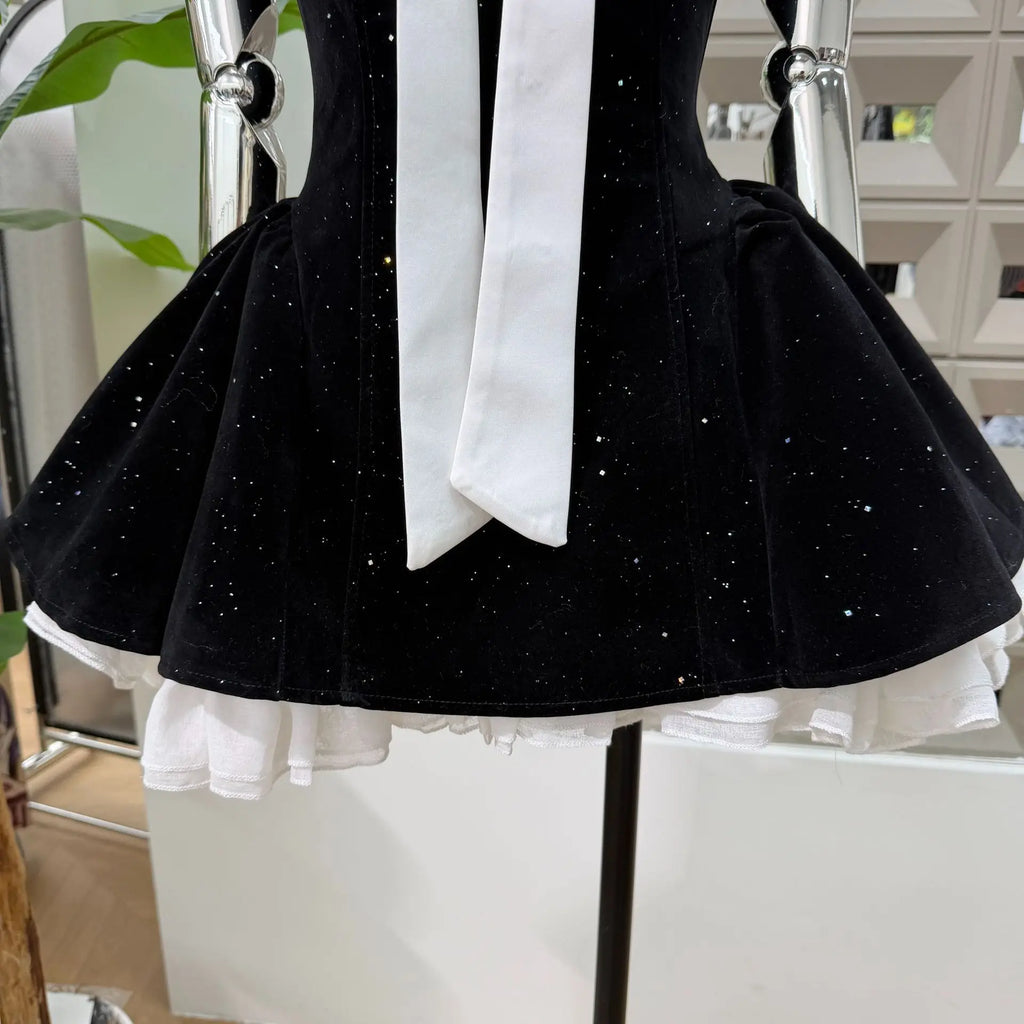Women's Strapless Backless Polka Dot Bow A-Line Dress – Party Evening Ball Gown