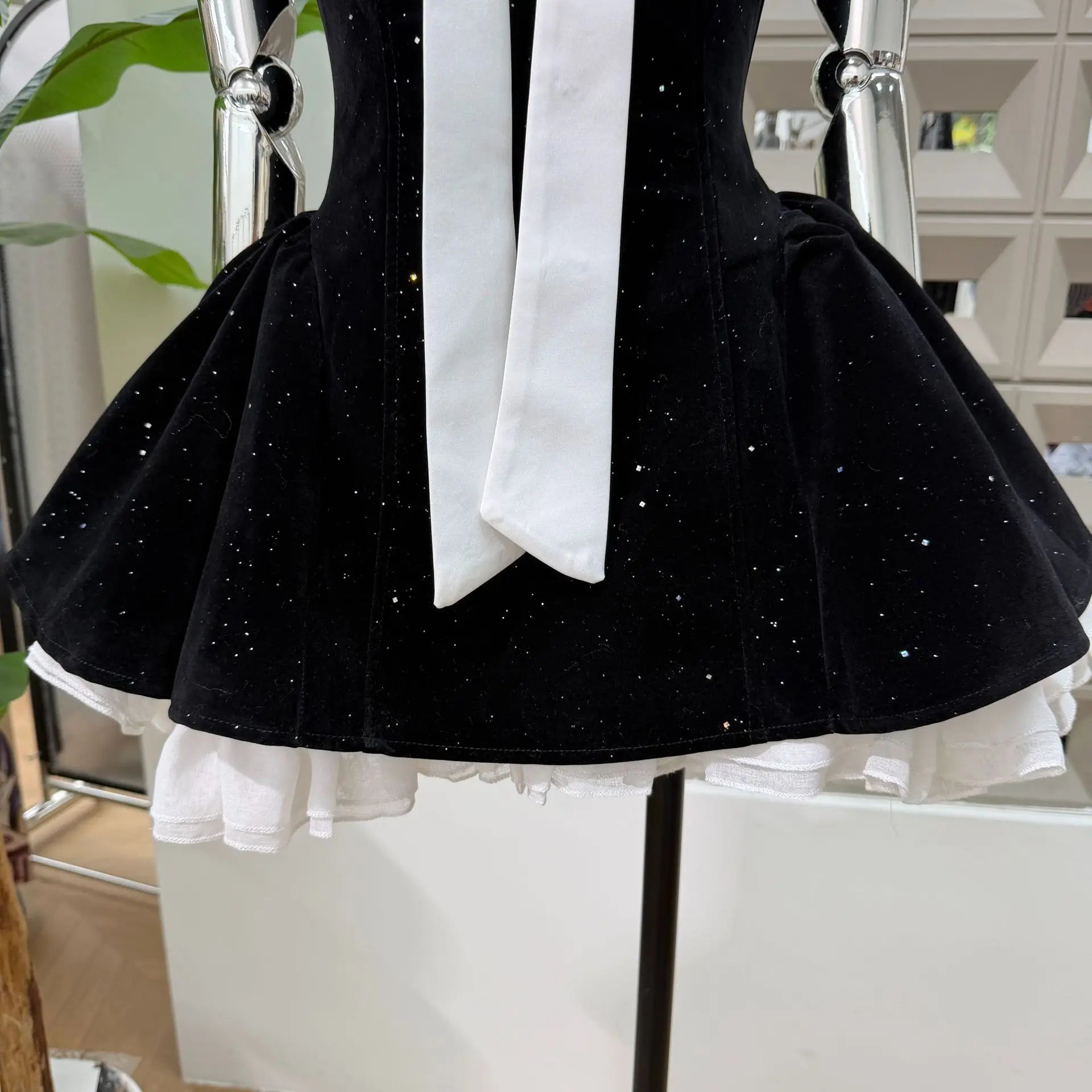 Women's Strapless Backless Polka Dot Bow A-Line Dress – Party Evening Ball Gown