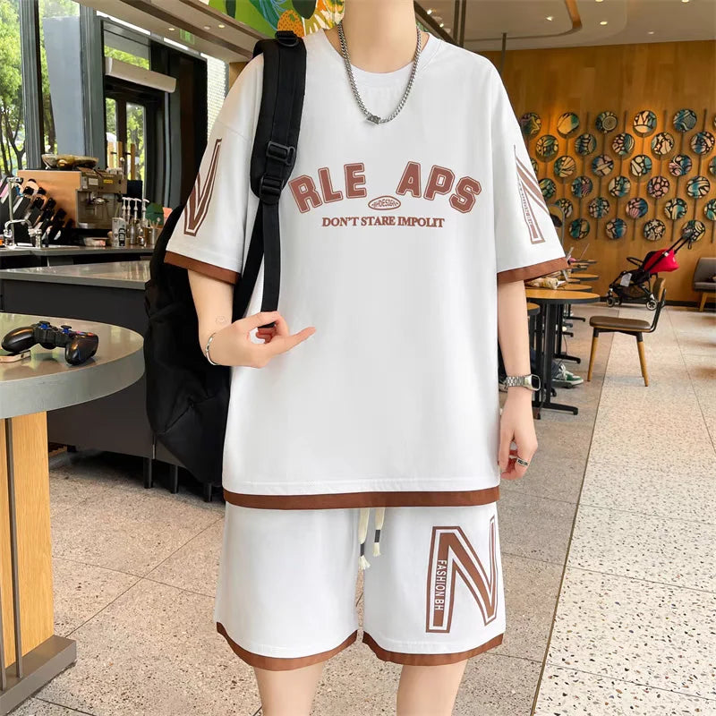 Men's Korean High Street T-Shirt & Shorts Tracksuit – Trendy 2-Piece Designer Set (S–6XL)
