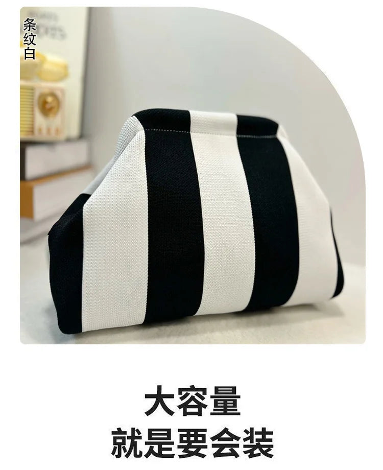 Woven Crochet Cotton Clutch Bag – Colorblock Knit Dumpling Cloud Purse for Women
