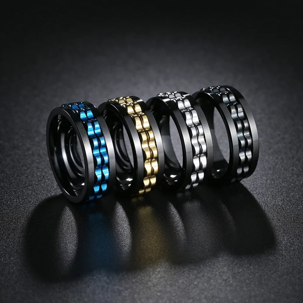 Punk Spinner Anxiety Fidget Ring — Stainless Steel Gear Chain Design for Men & Women