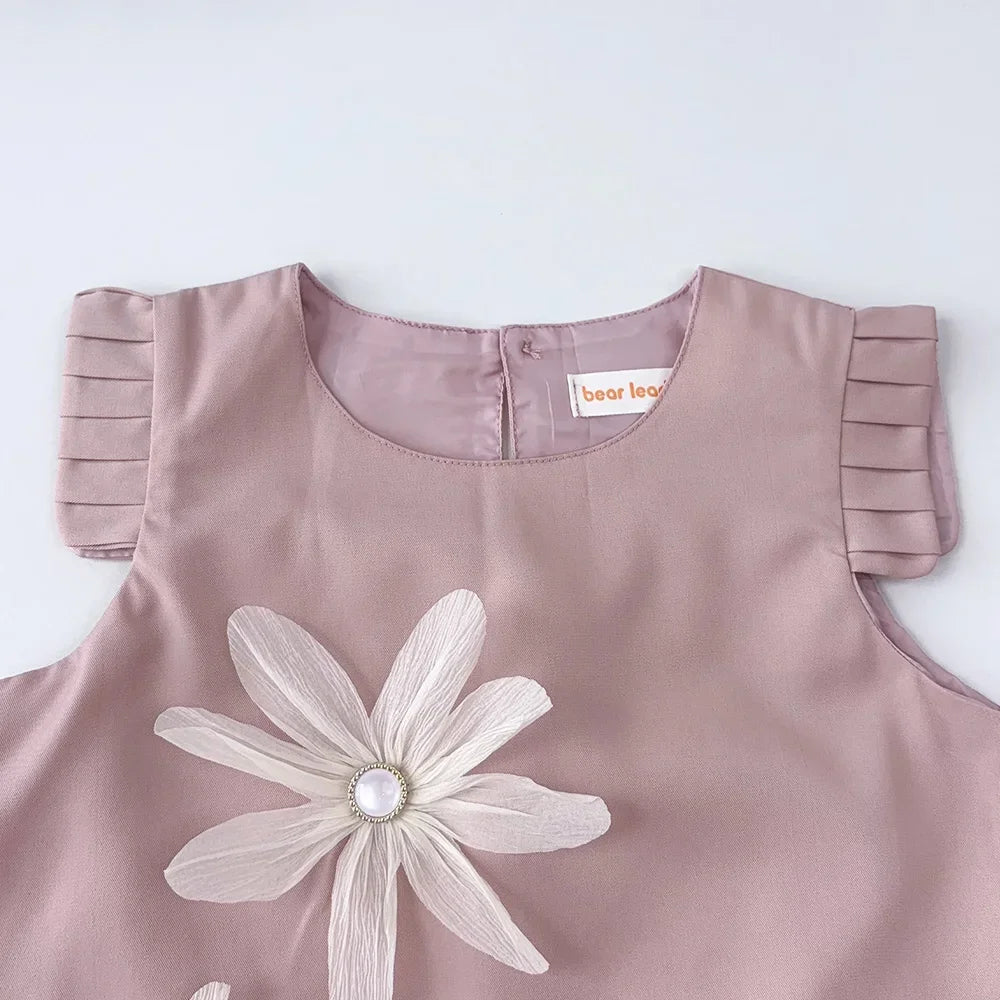 Girls 3D Flower Princess Dress — Elegant Wedding & Party Dress (2–7 Years)