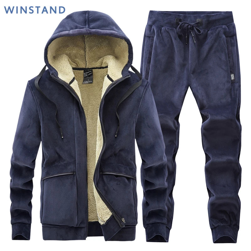 Men's Fleece Hooded Warm Tracksuit – Thick Winter Hoodie & Sweatpants Set