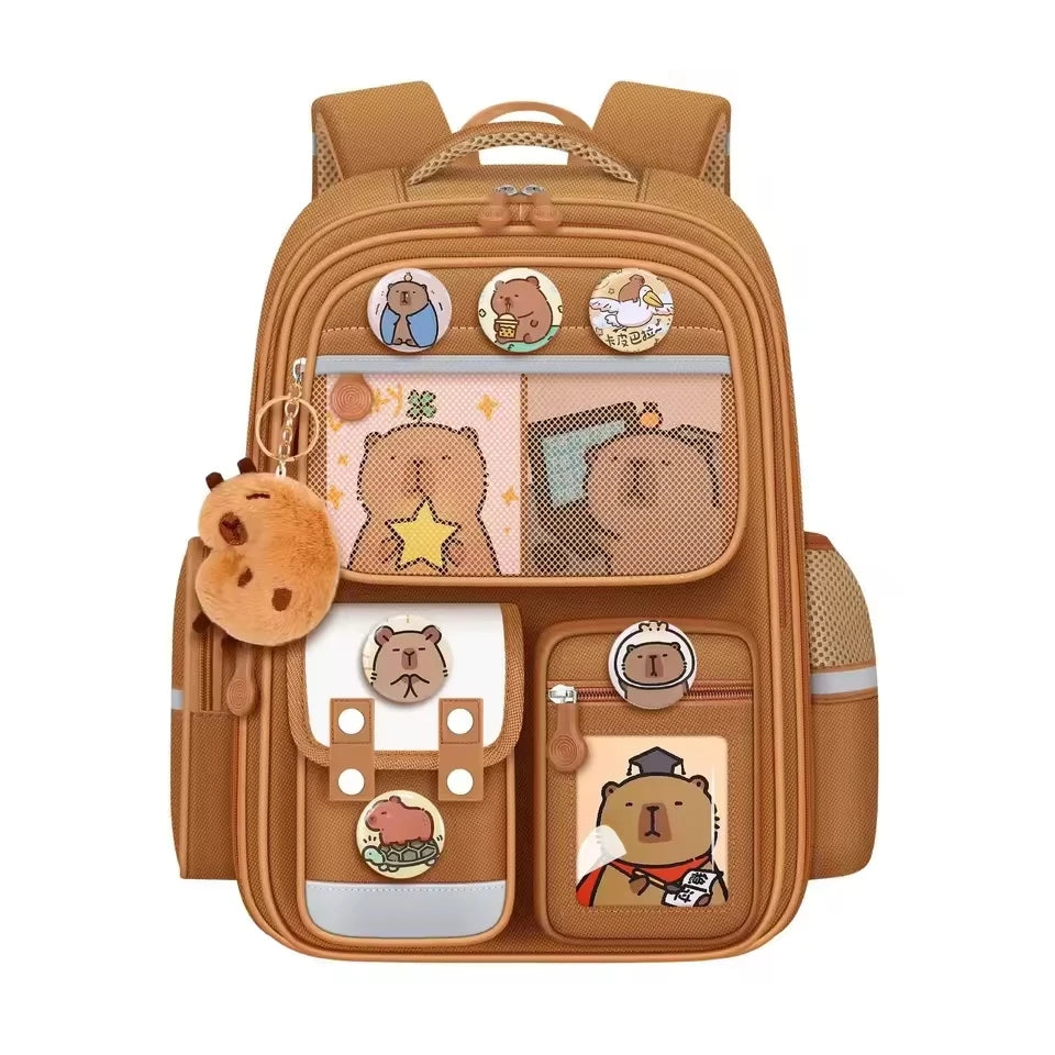 Capybara Anime Kids Backpack – Large Capacity Nylon School Bag for Boys & Girls Back to School