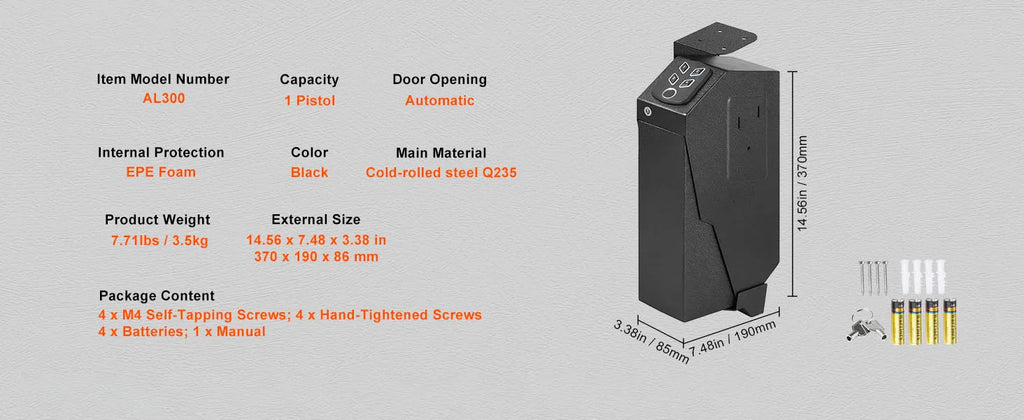 SucceBuy Pistol Safe — Q235 Steel, 3-Way Quick Access, Biometric Fingerprint, LED, Silent Mode