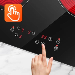 2-Zone Ceramic Hob – 3000W, Child Lock, 9 Heat Levels, 1-99 Min Timer, 60cm Black Glass (CE Certified)