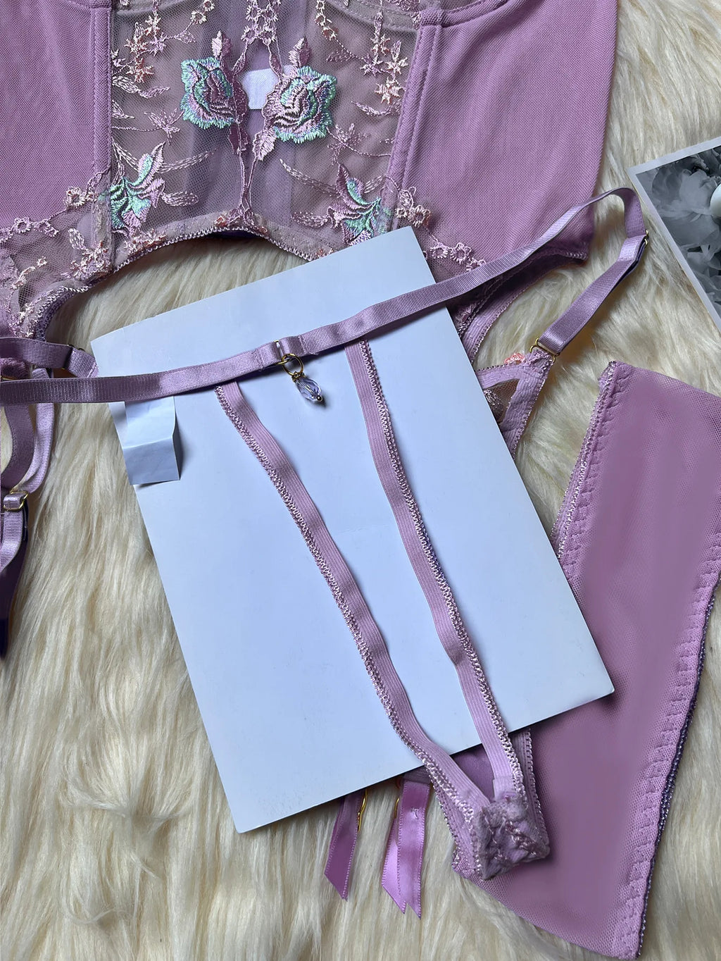 Sheer Embroidery Bra & Brief Set — Transparent Lace Underwear Suit