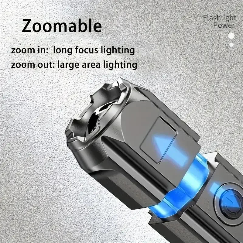 FT15 XPE LED Flashlight – USB Rechargeable, Zoomable, 100m Beam for Fishing, Hunting & Camping