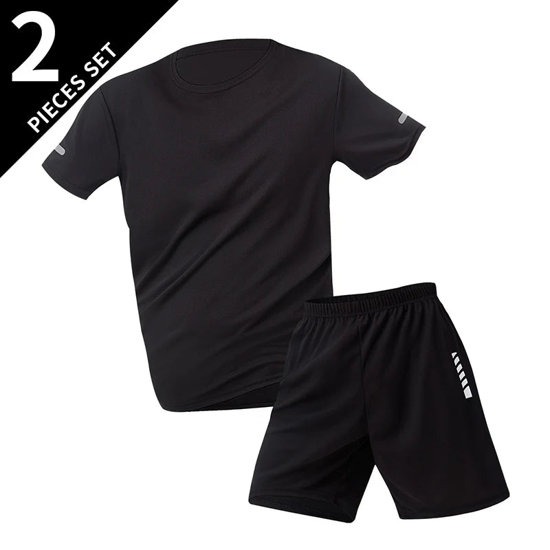 Men's Quick-Dry Short Sleeve & Shorts Set – Plus Size Leisure Running Fitness 2–6 Piece