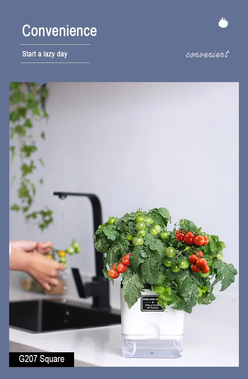 Double-Deck Self-Watering Planter Pot — Magnetic Plastic with Cotton Wick for Indoor & Garden Use