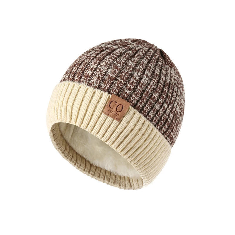 Unisex Two-Tone Fur Lined Winter Beanie Hat — Warm Knitted Fashion Cap for Men & Women