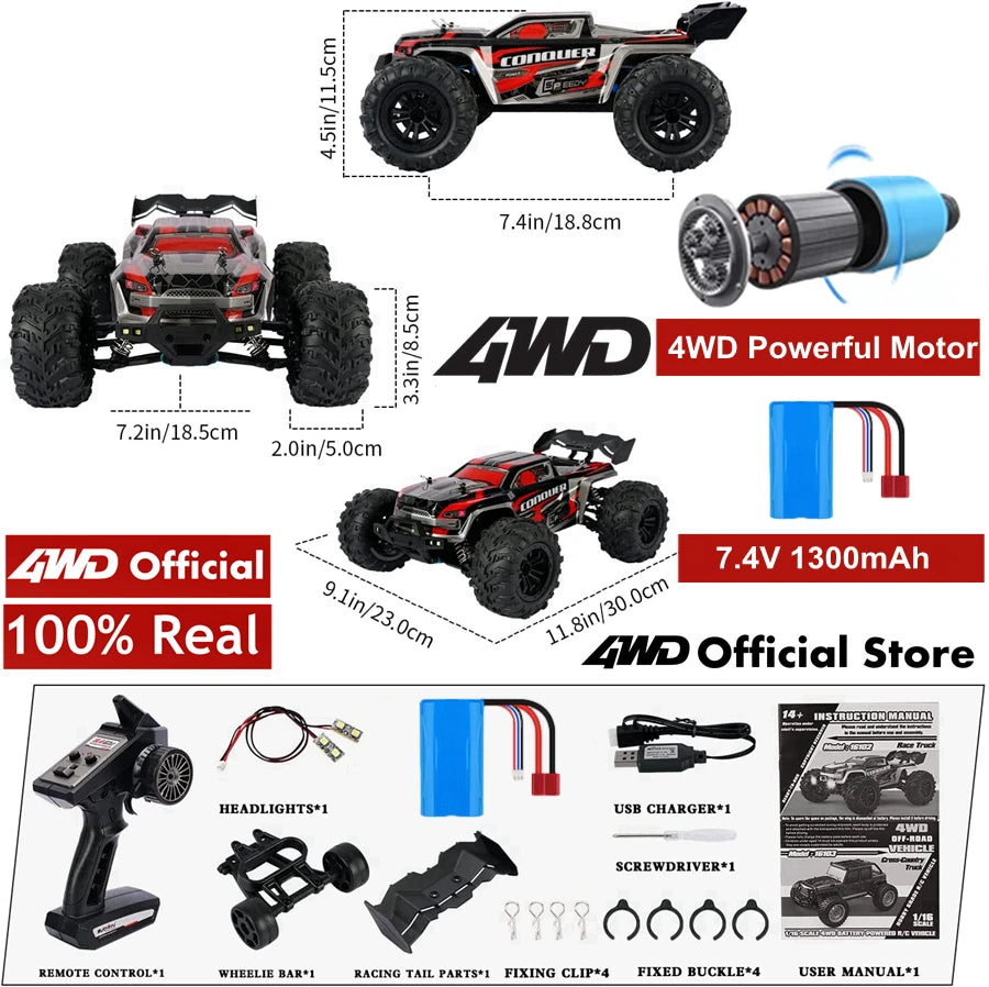 1:16 Scale 4WD High Speed RC Car – 80KM/H Brushless Off-Road Racing Drift Buggy