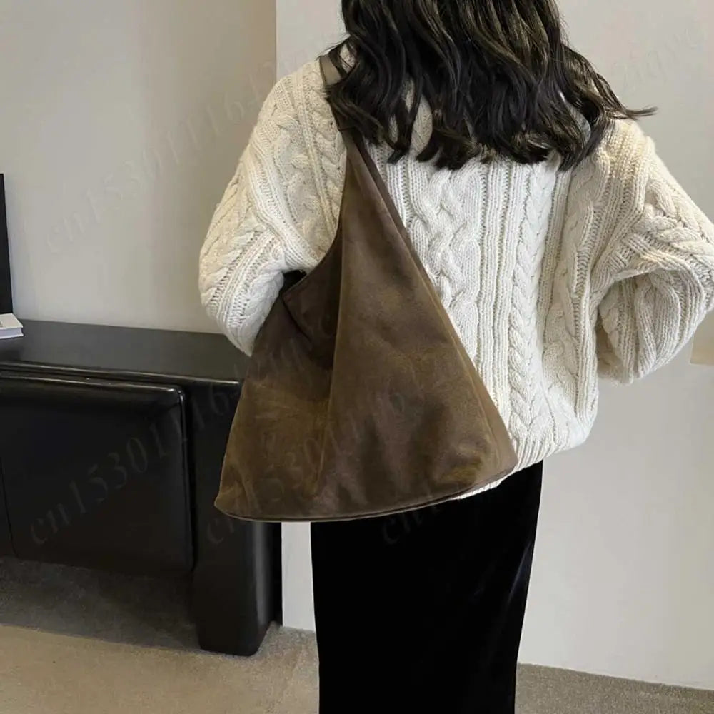 Vintage Suede Large Capacity Shoulder Tote Bag – Stylish Commuter Hobo Handbag for Women