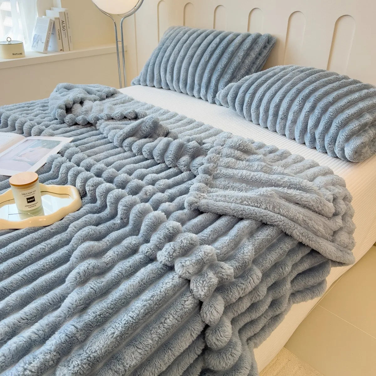 Wide Stripe Coral Fleece Multifunctional Blanket – Bed Sheet, Nap & Pet Blanket, 9 Colors & 5 Sizes