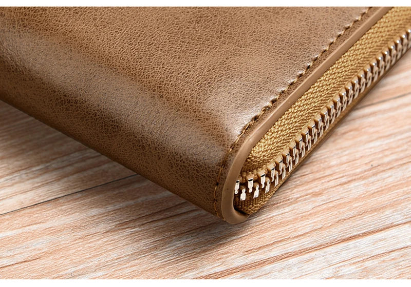 Men's RFID Leather Business Wallet – Zipper Card Holder Purse with RFID Protection