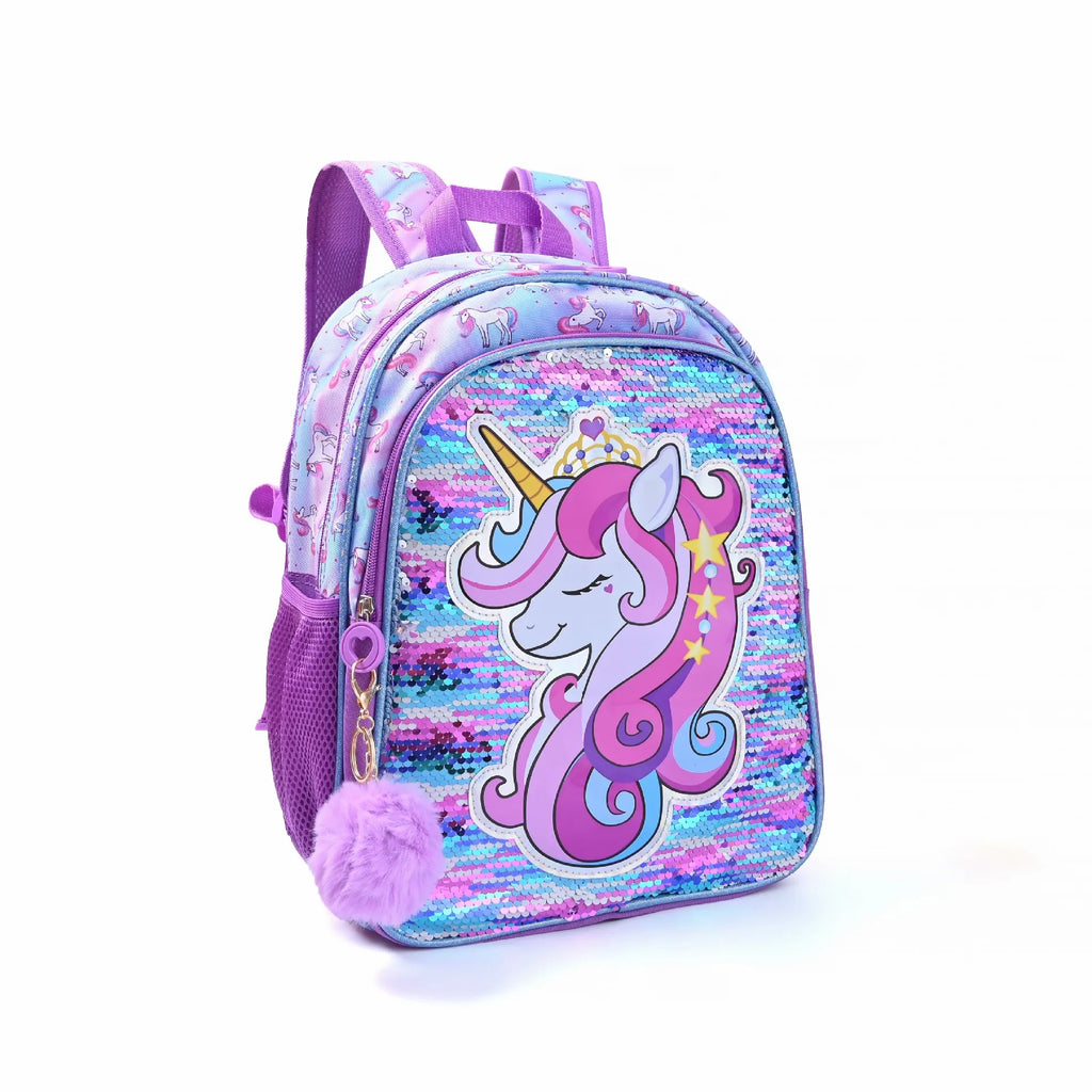Unicorn Backpack Set – Purple Three-Piece School Bags