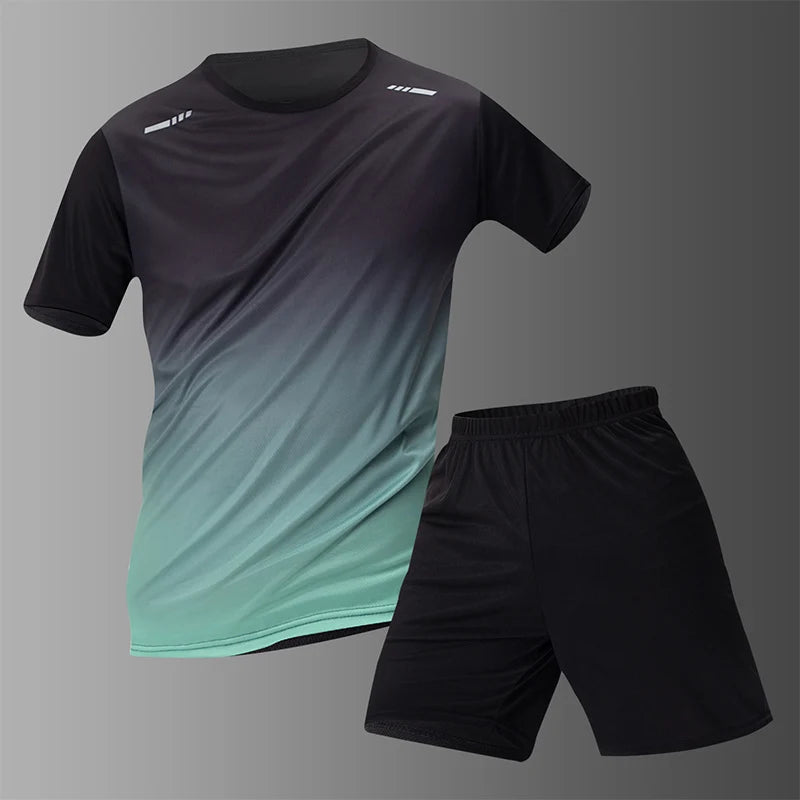Men's Gradient Multi-Color Short Sleeve & Shorts Sport Set – Breathable Casual 2–4 Piece