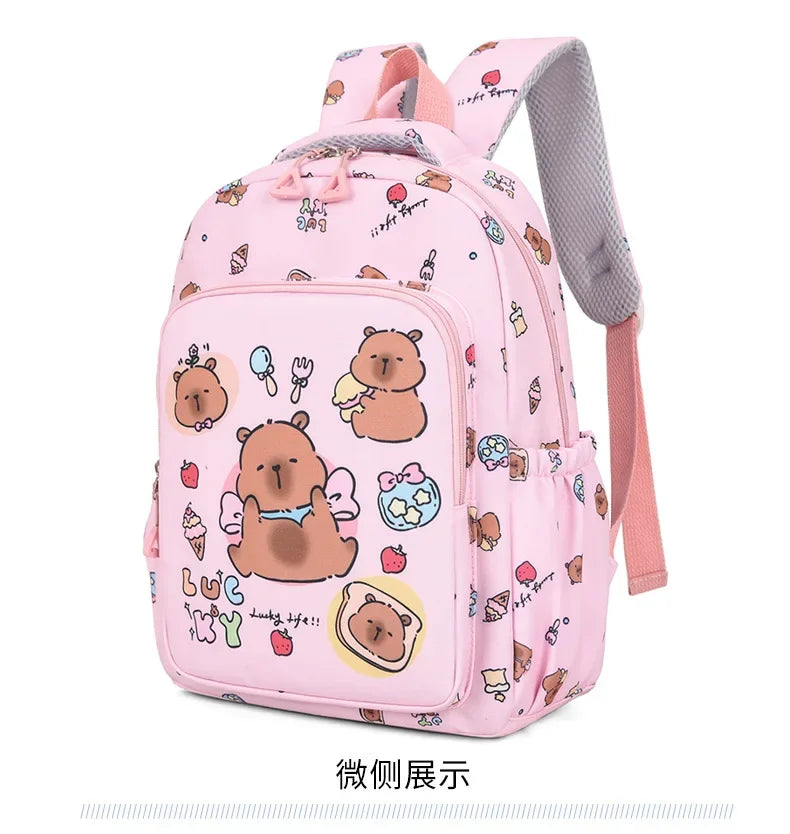 Capybara Backpack Set – Three-Piece Nylon School Set