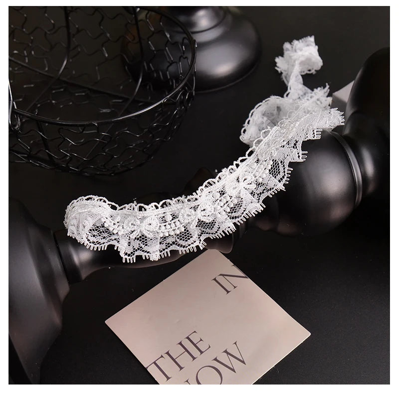 White Lace Ribbon Bow Trim — Embroidered Edge for Dresses, Bridal & DIY Crafts