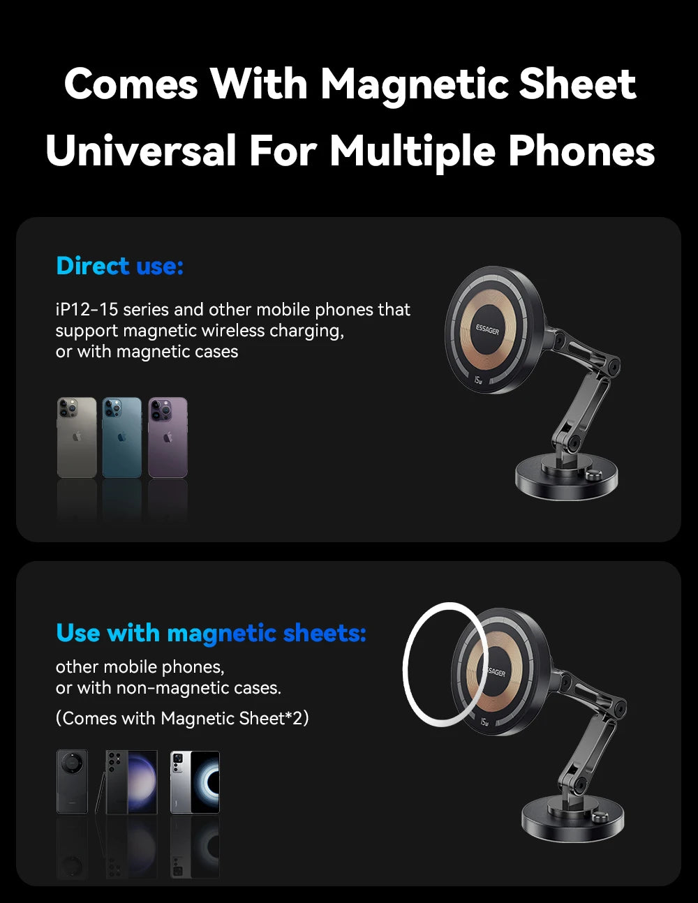 Essager Magnetic Wireless Car Charger & Phone Mount – 15W MagSafe iPhone 15 14 13