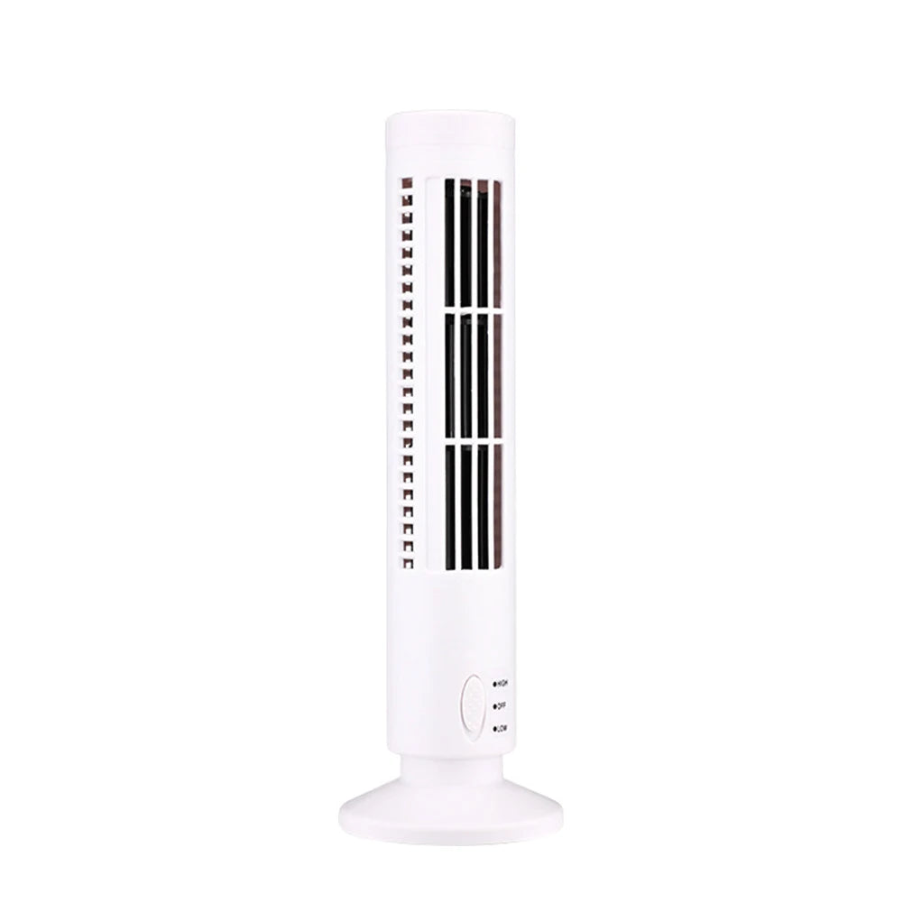 LED Bladeless Tower Fan — USB Powered, 2-Speed, Safe for Kids & Pets, Space-Saving Design