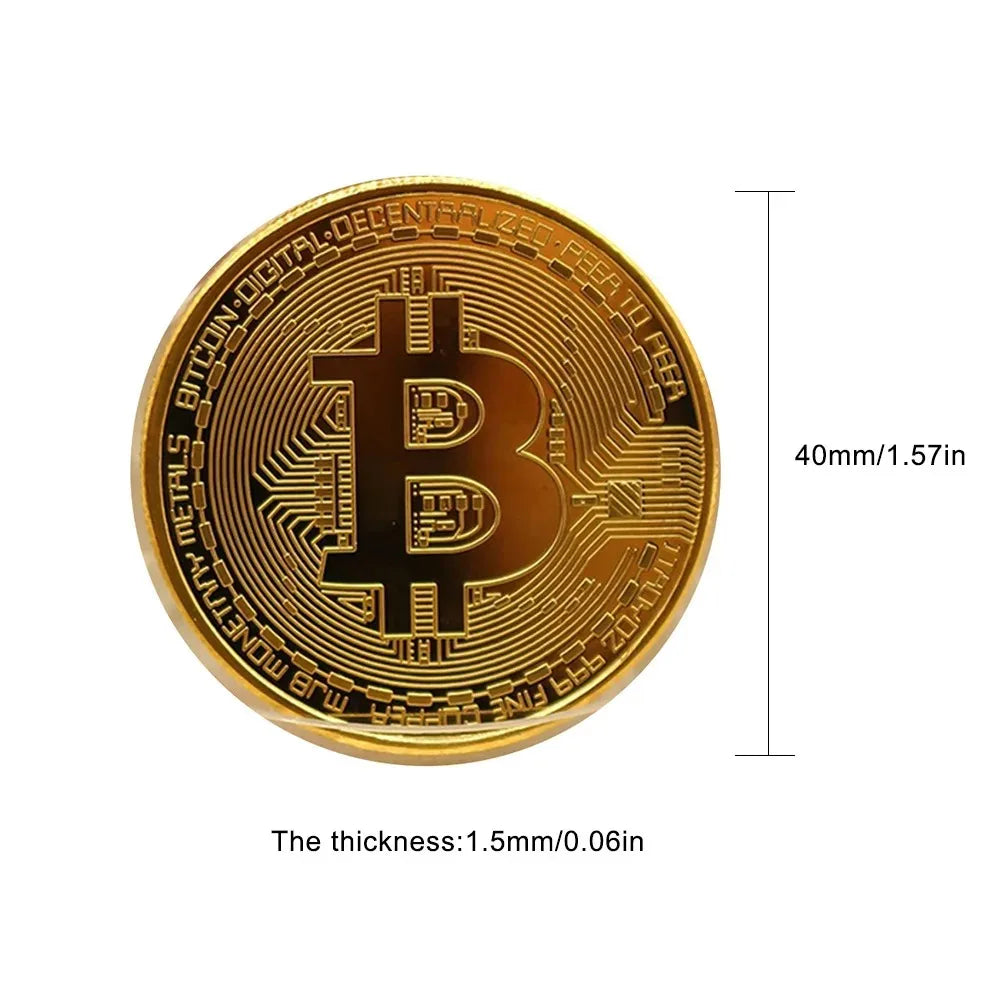 Gold Plated Bitcoin Commemorative Coin – Collectible Crypto Art Gift Physical Casascius Antique