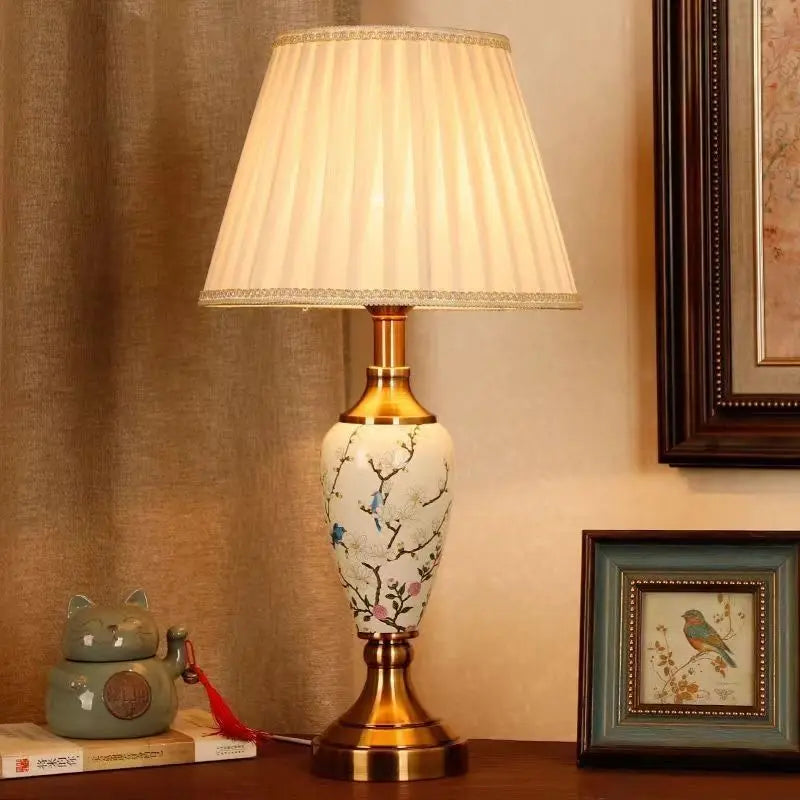 French Style Ceramic Lamp – Fabric Shade