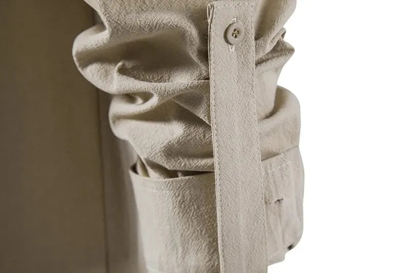 Men's Cotton Linen Drawstring Long Sleeve Shirt — Vintage Casual US Size Top