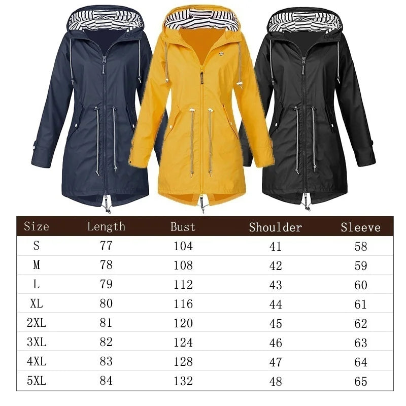 Women's Waterproof Hooded Raincoat – Lightweight Trench Jacket