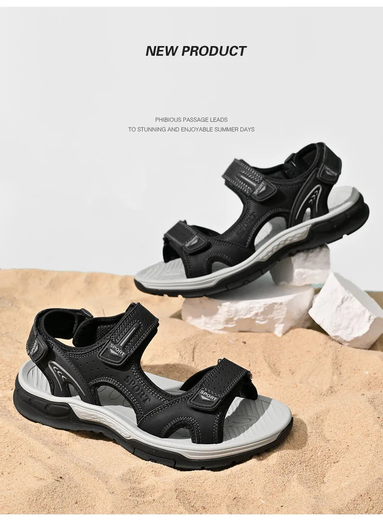 Men's Casual Leather Beach Sandals – Lightweight Gladiator Style