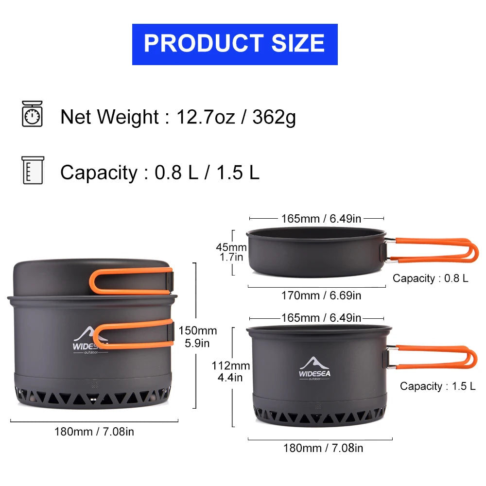 Outdoor Camping Cookware Set — 1.3L & 2.3L Cooking Pot with Kettle & Tableware