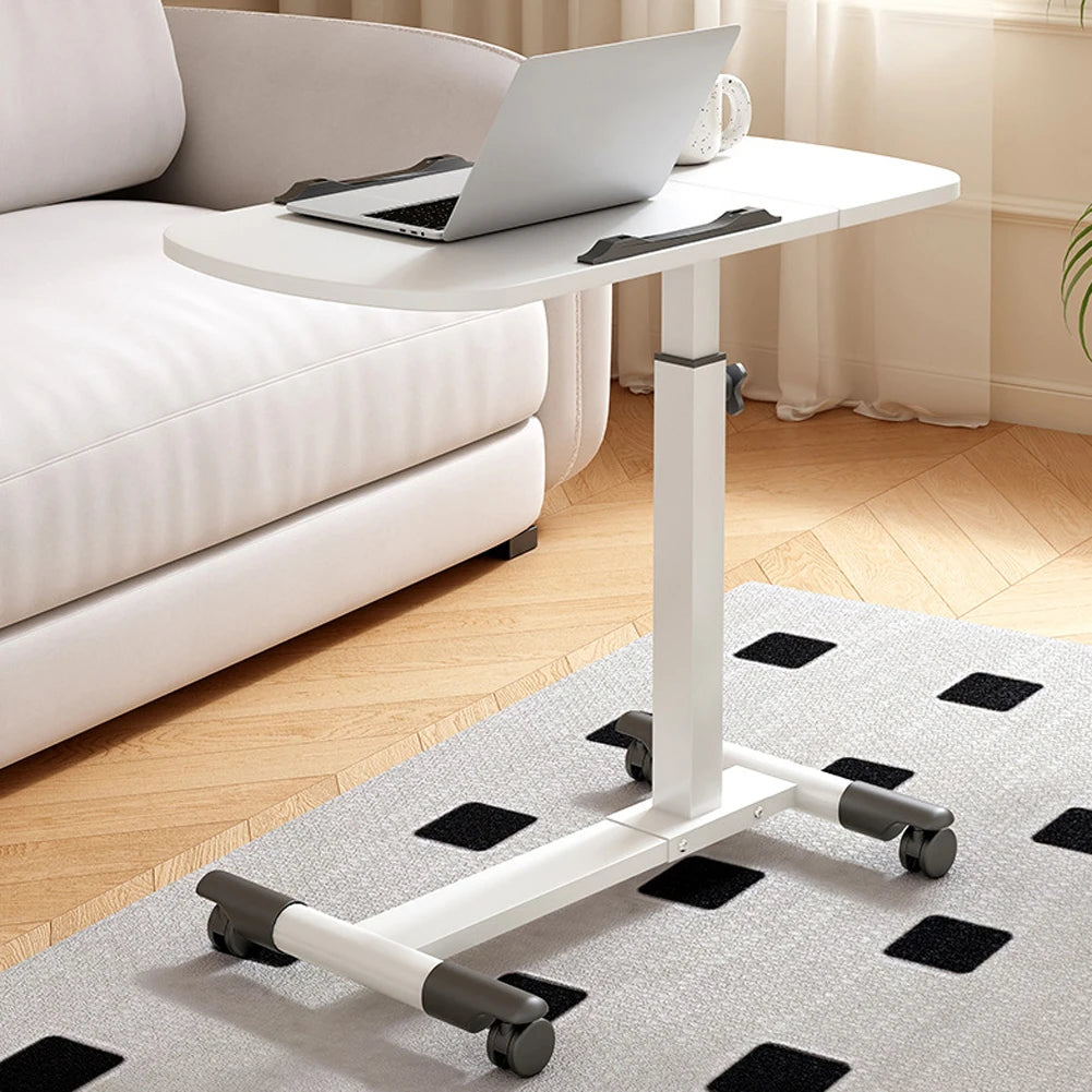 Overbed Table with Adjustable Height & Tilting Desktop — Rolling Hospital Bedside Laptop Desk on Wheels