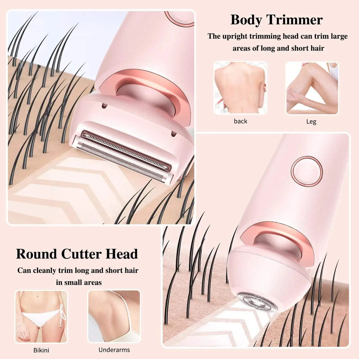 Women's 2-in-1 Electric Shaver & Bikini Trimmer – IPX7 Waterproof, Dual Head, USB Rechargeable