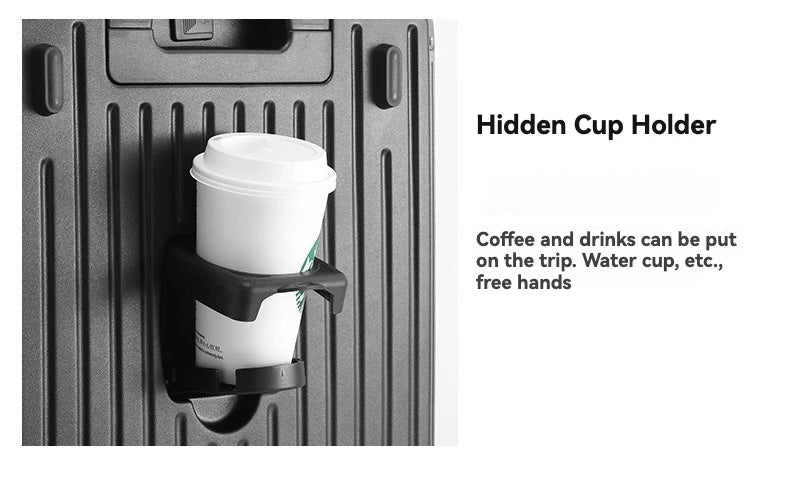 Large-Capacity Carry-On Luggage – Cup Holder & USB Port